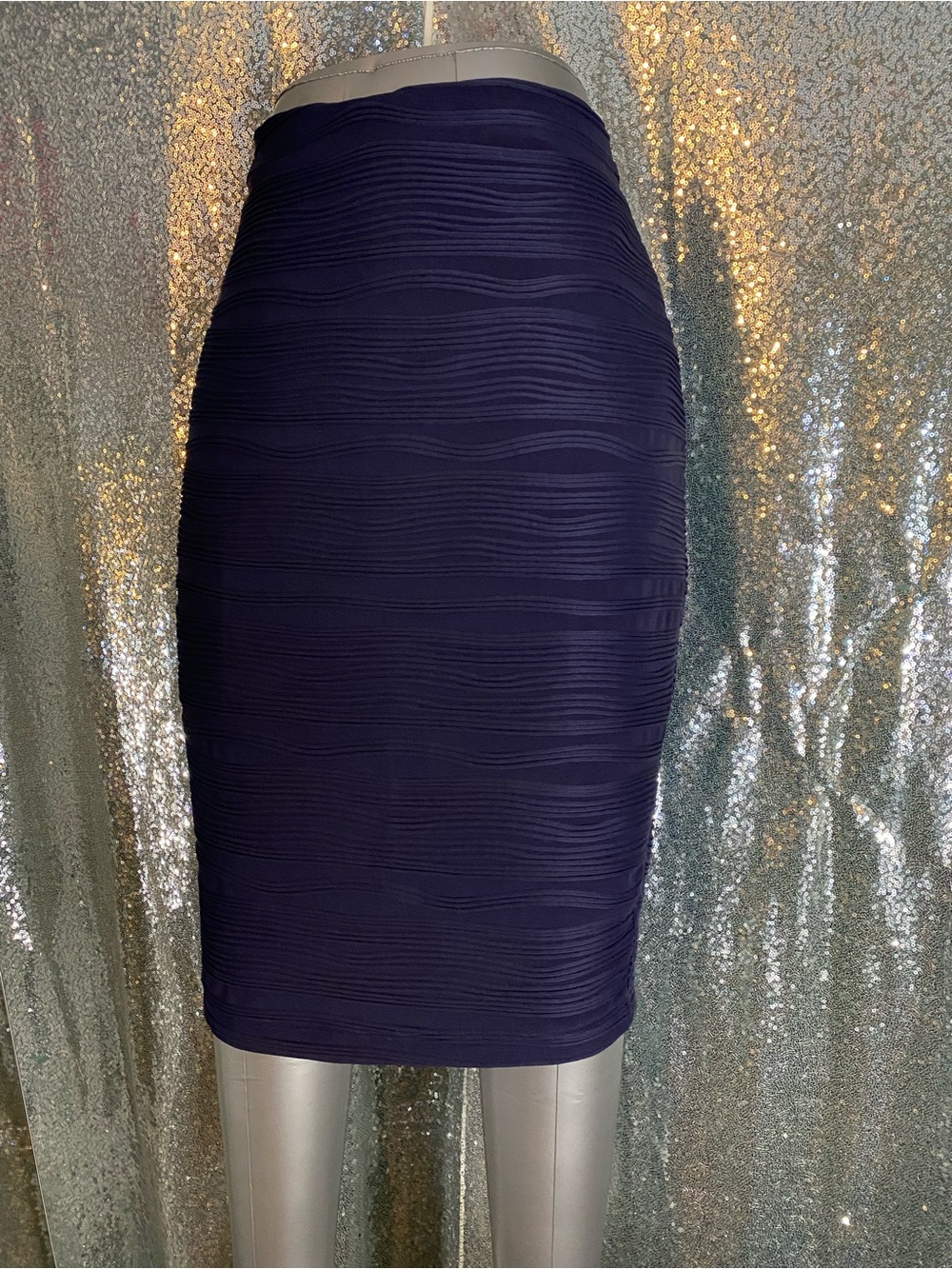Jennifer Lopez Indigo Navy Textured Stretch Pencil Midi Skirt Sz L Y2K Chic